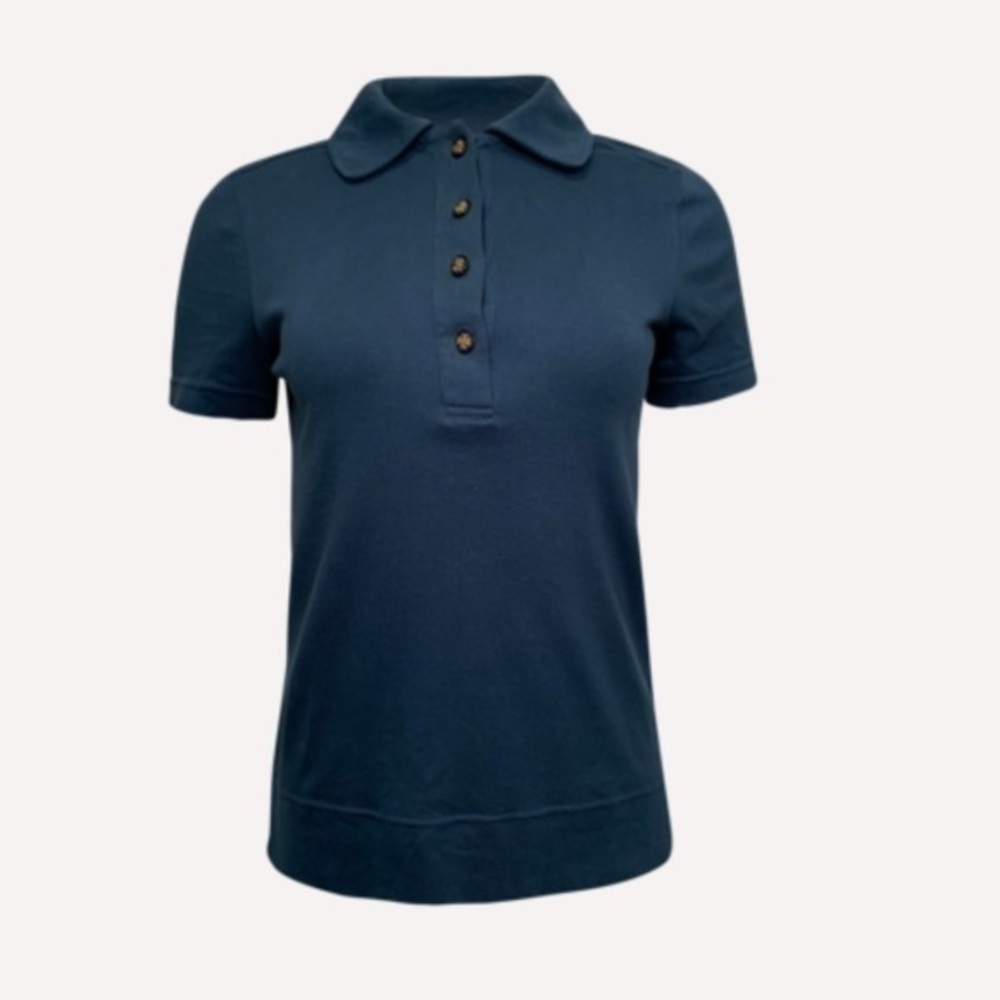 Tory Burch Lennox Short Sleeve Polo + Gold Buttons